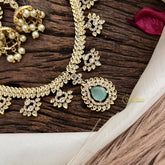 Vriksham Designer Gold Look Alike AD Stone Short Neckpiece-Pastel Green-G16318